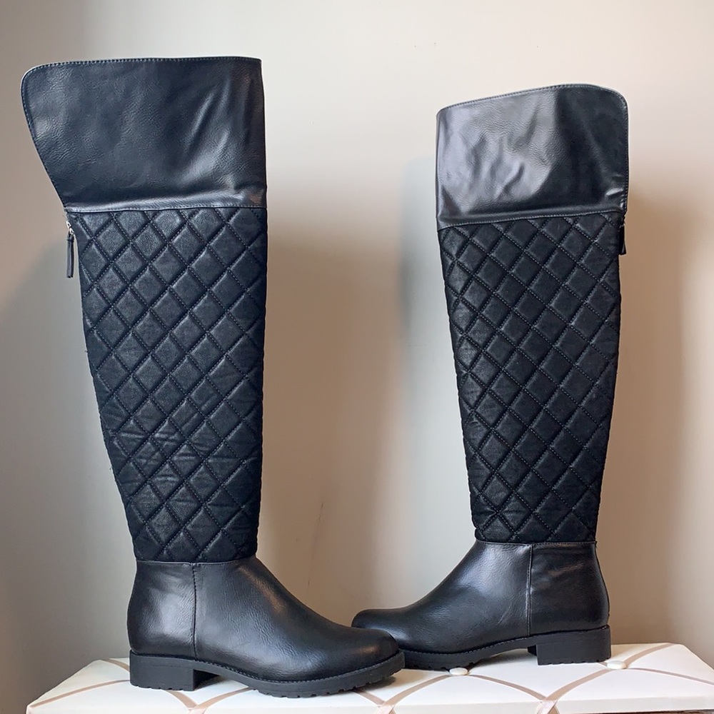 Quilted Over the Knee Black Tall Riding Boots - Picture 3 of 8